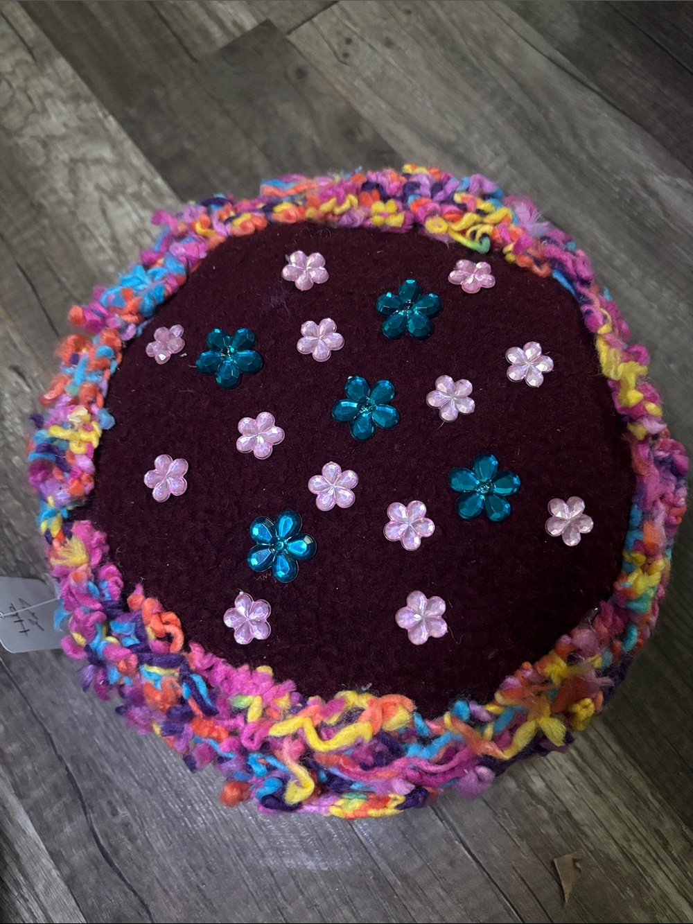 Womens Multicolor Embellished Crochet yarn Organza box. 227